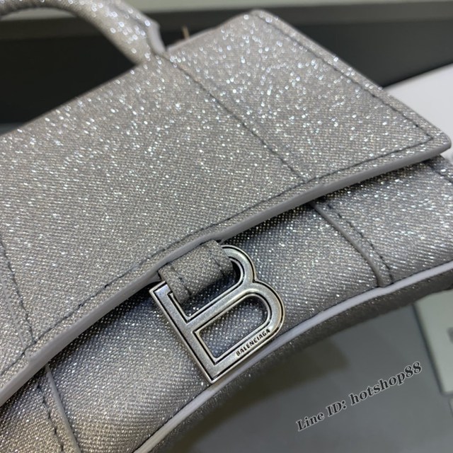 Balenciaga專櫃爆款手提女包 巴黎世家閃銀色mini Hourglass沙漏包 fyj1014